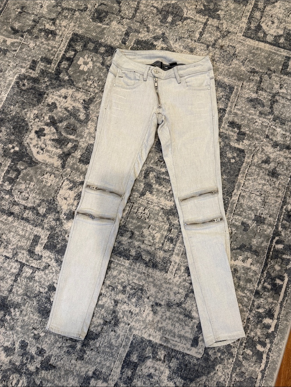 G-Star Light Gray Skinny Jeans with Knee Zippers